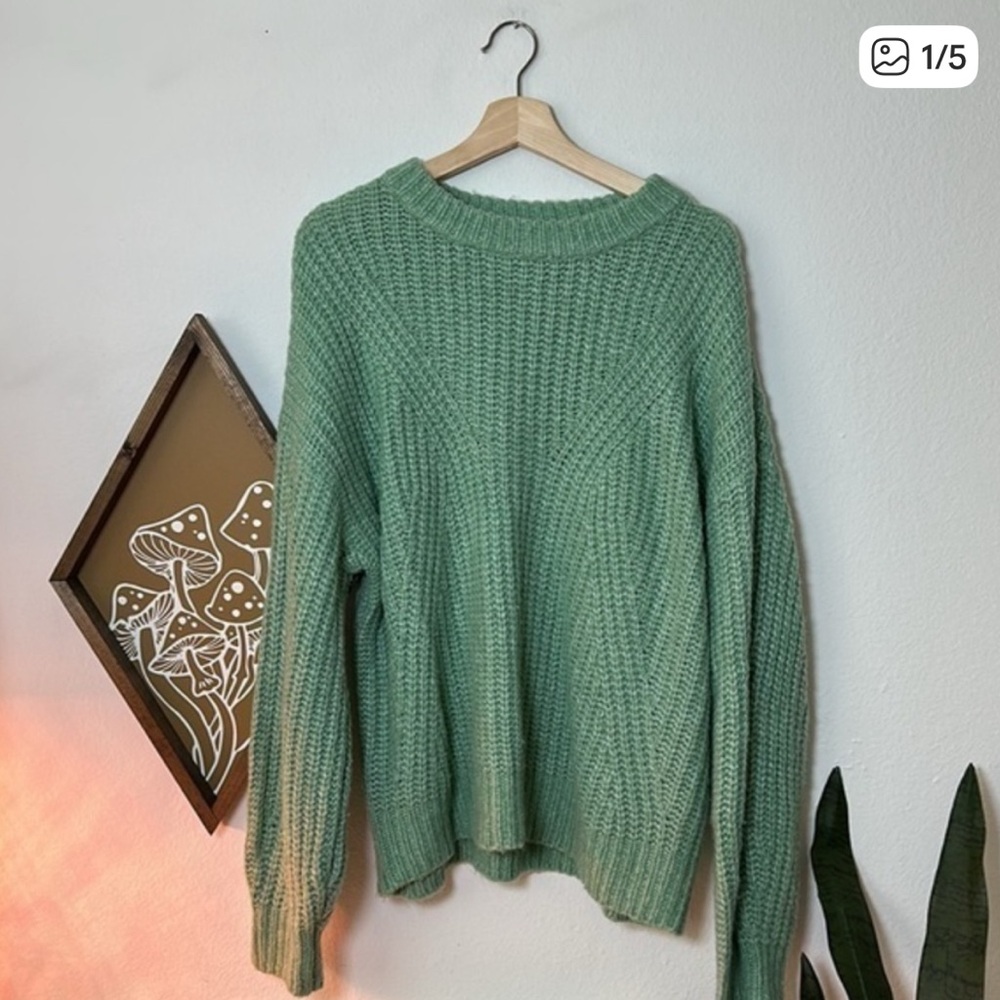 A New Day Mint Green Long Sleeve Crochet Knit Sweater Size XXL